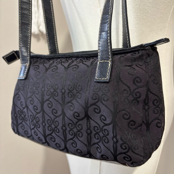 90s Vintage Black Faux Leather Small Studded Fabric Shoulder Bag Purse iPod - Picture 9 of 10